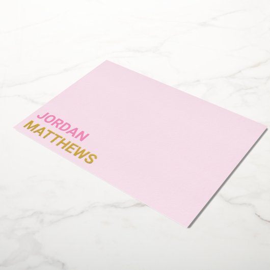 銀ミニマル金ゴールド箔実在付きピンクノートカード 箔招待状 (回転した状態)