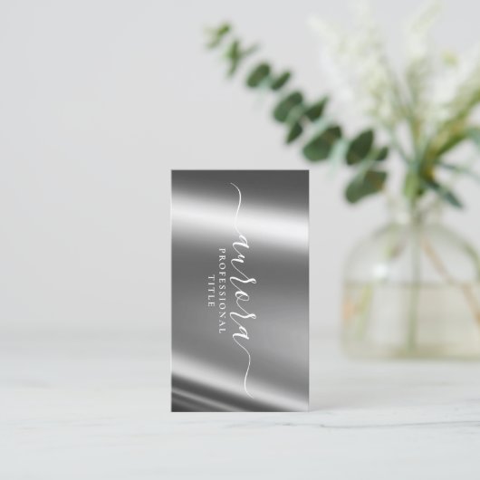 銀メタリックの優美 名刺 (スタンド正面)