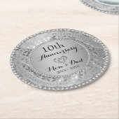 銀メタリックダマスク ラウンドペーパーコースター (アングル)