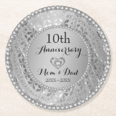 銀メタリックダマスク ラウンドペーパーコースター (正面)