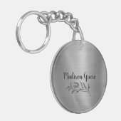 銀メタリックパーソナライズされた キーホルダー (正面左)