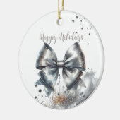 銀メタリックボウ放射年アクセント セラミックオーナメント (左)