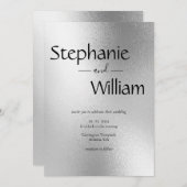 銀メタリックモダンエレガントスタイリッシュ結婚ズ 招待状 (正面/裏面)