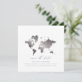 銀メタリック水のカラーワールドマップ結婚の値 案内状 (スタンド正面)