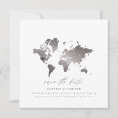 銀メタリック水のカラーワールドマップ結婚の値 案内状 (正面)