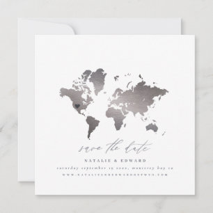 銀メタリック水のカラーワールドマップ結婚の値 案内状