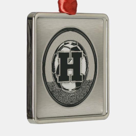 銀メダルのサッカーのモノグラムの手紙H メタルオーナメント (右)