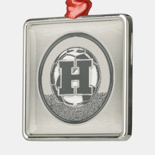 銀メダルのサッカーのモノグラムの手紙H メタルオーナメント (左)