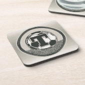 銀メダルのサッカーのモノグラムの手紙T コースター (左側)