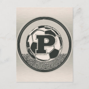 銀メダルサッカーモノグラム文字P ポストカード