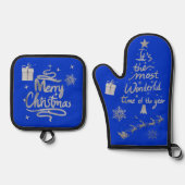 銀メリーと青の輝くクリスマス | 鍋つかみ&鍋敷きセット (正面)