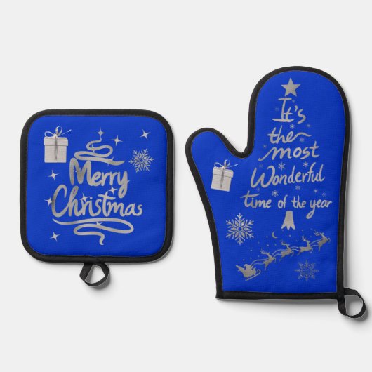 銀メリーと青の輝くクリスマス | 鍋つかみ&鍋敷きセット (正面)