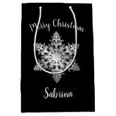 銀メリーエレガントモダンクリスマスの雪片 ミディアムペーパーバッグ (正面)