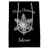 銀メリーエレガントモダンクリスマスの雪片 ミディアムペーパーバッグ (裏面)