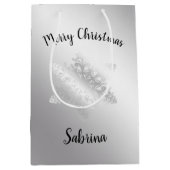 銀メリーエレガントモダンクリスマスの雪片 ミディアムペーパーバッグ (正面)