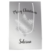 銀メリーエレガントモダンクリスマスの雪片 ミディアムペーパーバッグ (裏面)