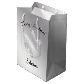 銀メリーエレガントモダンクリスマスの雪片 ミディアムペーパーバッグ (裏面アングル)
