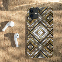 銀モダンと金ゴールドと黒のパターン iPhone 11 ケース