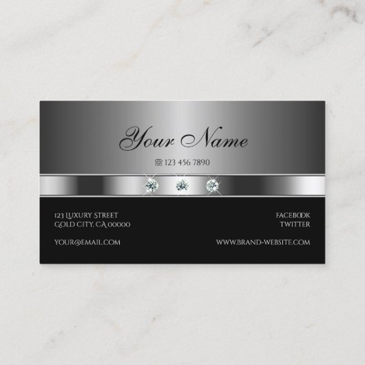 銀モダンと黒と明るいダイヤフェイクン 名刺 (裏面)