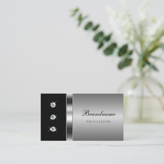 銀モダンと黒と明るいダイヤフェイクン 名刺 (スタンド正面)