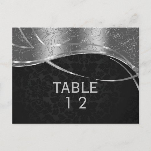 銀モダンと黒のダマスク ポストカード (正面)