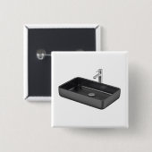 銀モダンの蛇口を持つ黒い四角い浴室シンク 缶バッジ (正面&裏面)