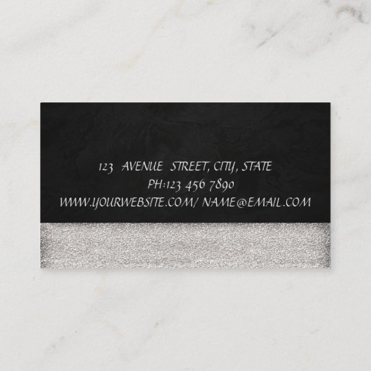 銀モダンエレガントの華やかなカップケーキ 名刺 (裏面)