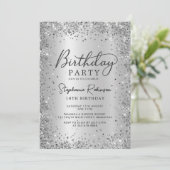 銀モダンエレガントグリッターメタル18誕生日 招待状 (スタンド正面)