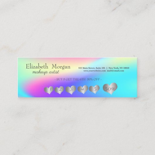 銀モダンエレガントハート，ホログラフィグラデーションック ロイヤリティカード (裏面)