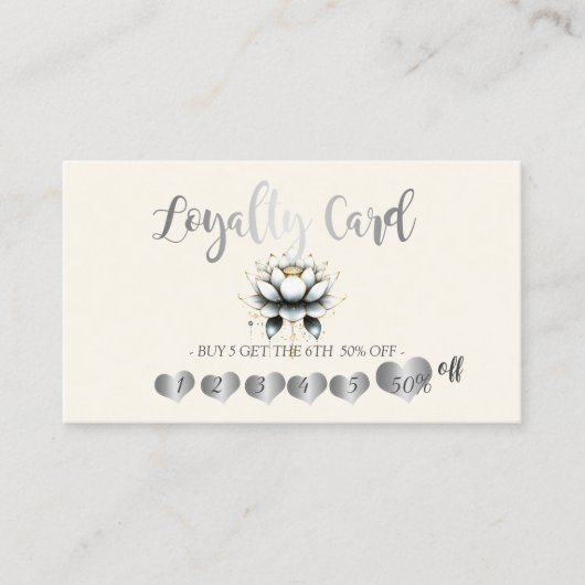 銀モダンエレガントハート、ホワイトロータス ロイヤリティカード (正面)