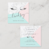 銀モダンエレガント大理石ピンクのミントまぶし スクエア名刺 (正面/裏面)