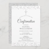 銀モダンエレガント星塵確認 招待状 (正面/裏面)