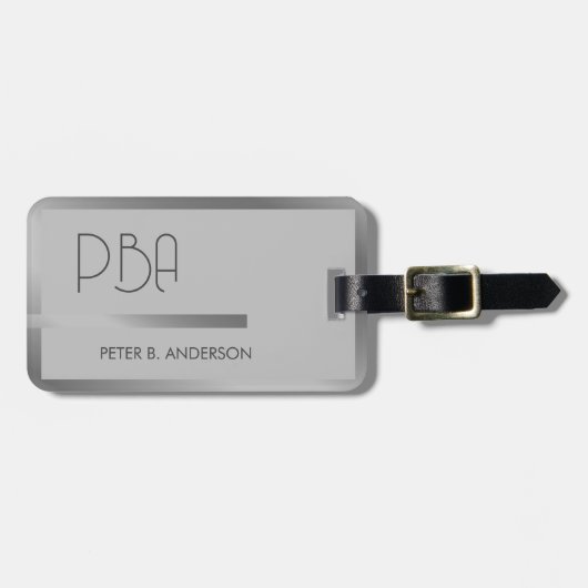 銀モダンエレガント金モノグラムの属名 ラゲッジタグ (正面横)