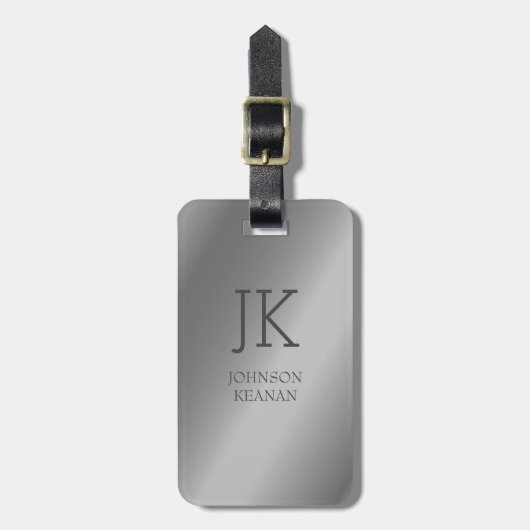 銀モダンエレガント金モノグラムの属名 ラゲッジタグ (正面縦)
