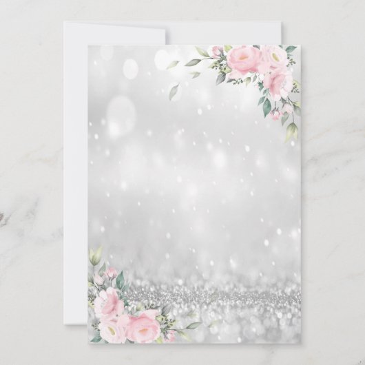 銀モダンエレガント《写真》ぼけ味フローラスウィート16 招待状 (裏面)