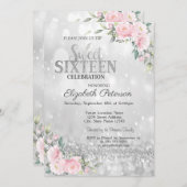 銀モダンエレガント《写真》ぼけ味フローラスウィート16 招待状 (正面/裏面)