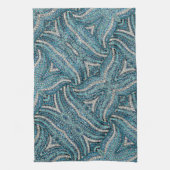 銀モダンガーリーエレガントターコイズブルースワール キッチンタオル (縦)