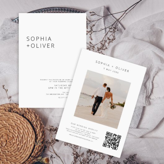 銀モダングエレガント・グレイ・オールインワン結婚ズ・インビ 招待状