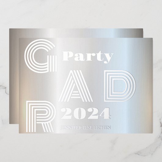 銀モダングラードパーティー 箔招待状 (正面/裏面)