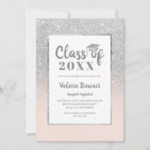 銀モダングリッターの写真卒業クラス 招待状 (正面)