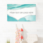 銀モダングリッターアゲートティール(緑がかった色)ミントウォーター色 横断幕 (インサイチュ)