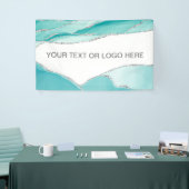 銀モダングリッターアゲートティール(緑がかった色)ミントウォーター色 横断幕 (トレードショー)