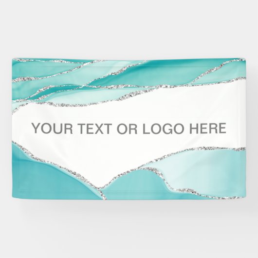 銀モダングリッターアゲートティール(緑がかった色)ミントウォーター色 横断幕 (横)