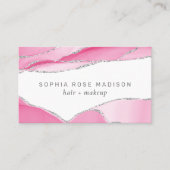 銀モダングリッターアゲートピンク水色 名刺 (正面)