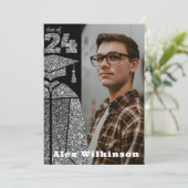 銀モダングリッターグラッドキャップガウン卒業 案内状 (スタンド正面)