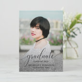 銀モダングリッターグラデーション写真ガーリー卒業 案内状 (スタンド正面)