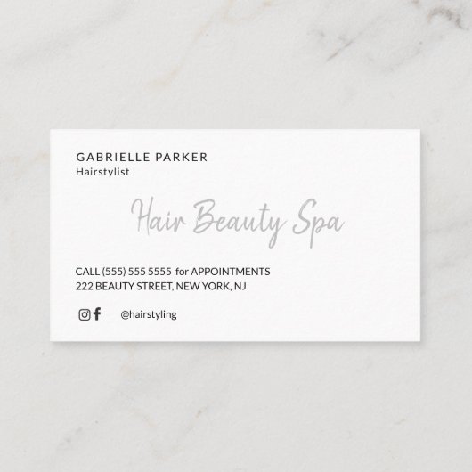 銀モダングリッターグレー及び白美容師 名刺 (裏面)