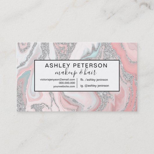 銀モダングリッターコーラルグレーパステルマーブル 名刺 (裏面)