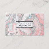 銀モダングリッターコーラルグレーパステルマーブル 名刺 (正面)