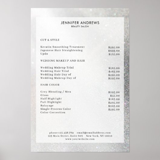 銀モダングリッターサロン価格表 ポスター (正面)